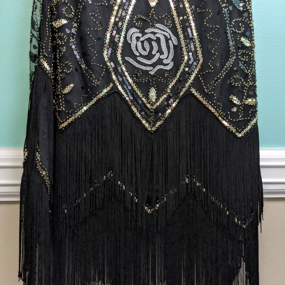 Jaos Wish Black Flapper Dress with Gold Sequins XXXL With Accessories - Picture 5 of 8